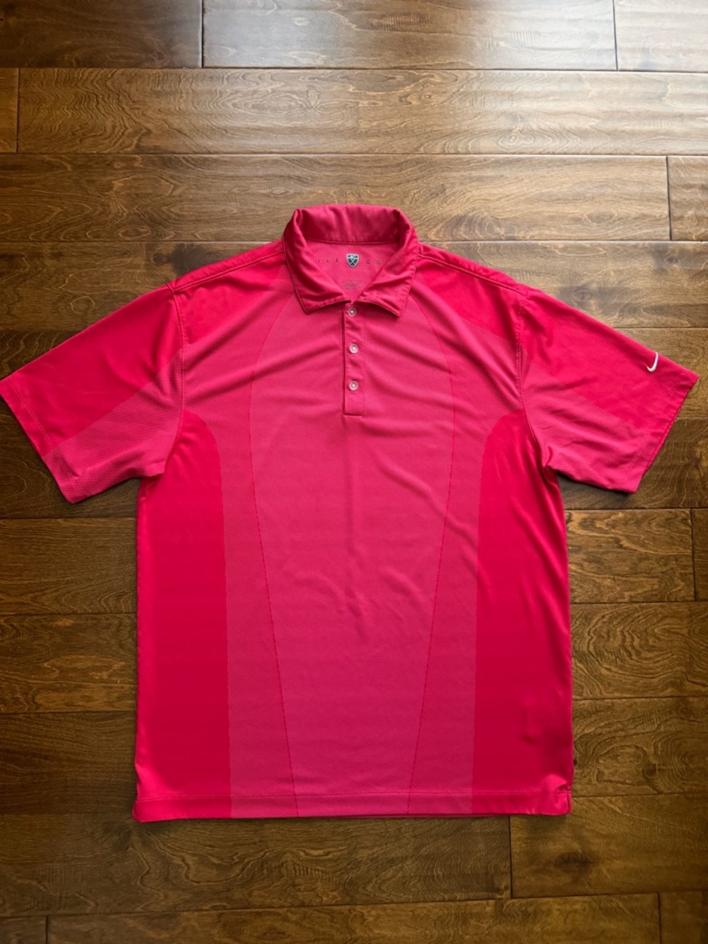 Nike Golf Men Large Red Dri-Fit Lightweight Performance Polyester Polo Bird Eye